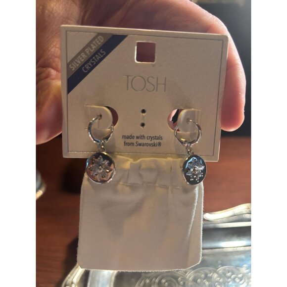 TOSH Silver Plated Hoop Earrings with Swarovski Crystals Snowflake Starburst - Picture 4 of 4